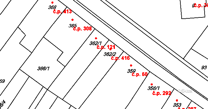 Těšany 416 na parcele st. 362/2 v KÚ Těšany, Katastrální mapa