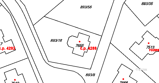 Kroměříž 4288 na parcele st. 7655 v KÚ Kroměříž, Katastrální mapa