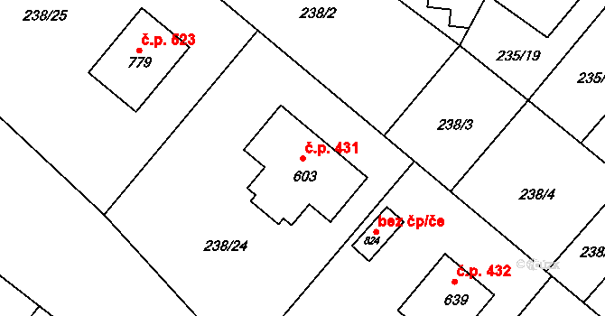 Lázně Toušeň 431 na parcele st. 603 v KÚ Lázně Toušeň, Katastrální mapa
