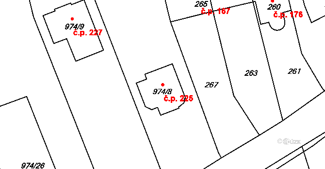 Řícmanice 225 na parcele st. 974/8 v KÚ Řícmanice, Katastrální mapa