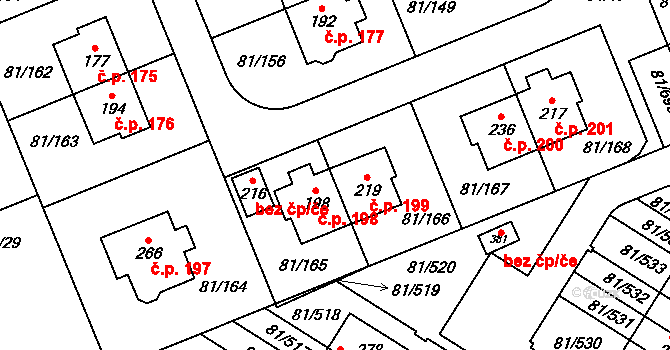 Nupaky 199 na parcele st. 219 v KÚ Nupaky, Katastrální mapa
