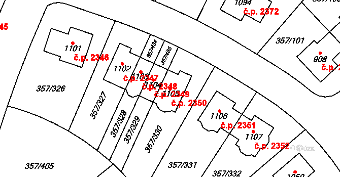 Hostivice 2350 na parcele st. 1105 v KÚ Litovice, Katastrální mapa