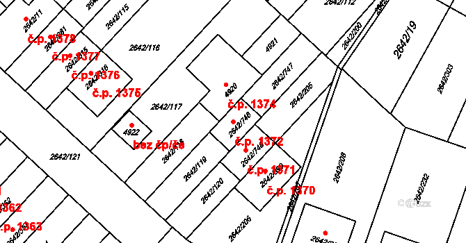 Kuřim 1372 na parcele st. 2642/746 v KÚ Kuřim, Katastrální mapa