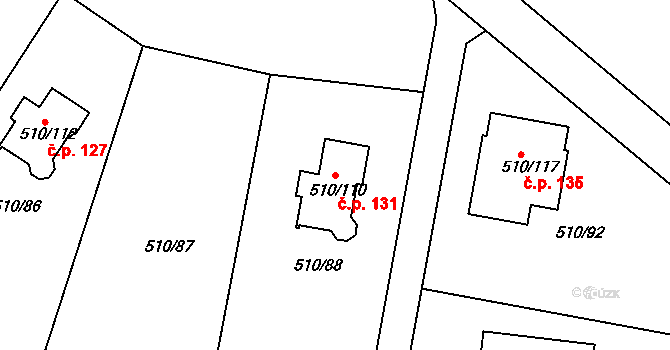 Zahořany 131 na parcele st. 510/110 v KÚ Zahořany u Mníšku pod Brdy, Katastrální mapa