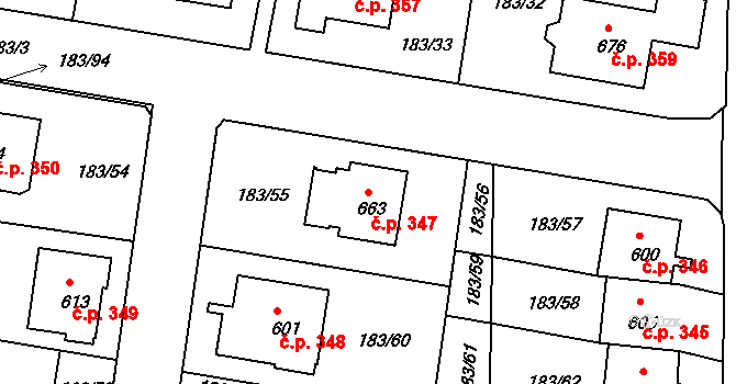 Ševětín 347 na parcele st. 663 v KÚ Ševětín, Katastrální mapa