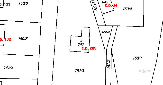Řeka 205 na parcele st. 791 v KÚ Řeka, Katastrální mapa