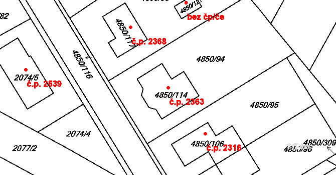 Boskovice 2363 na parcele st. 4850/114 v KÚ Boskovice, Katastrální mapa