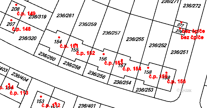 Němčice 153 na parcele st. 156 v KÚ Němčice nad Labem, Katastrální mapa