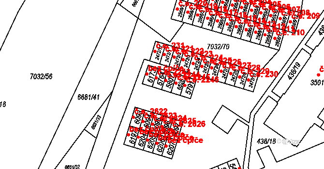 Žatec 2244 na parcele st. 5807 v KÚ Žatec, Katastrální mapa