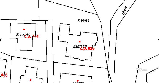Průhonice 926 na parcele st. 536/116 v KÚ Hole u Průhonic, Katastrální mapa