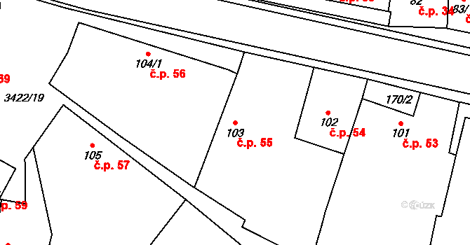 Želetava 55 na parcele st. 103 v KÚ Želetava, Katastrální mapa