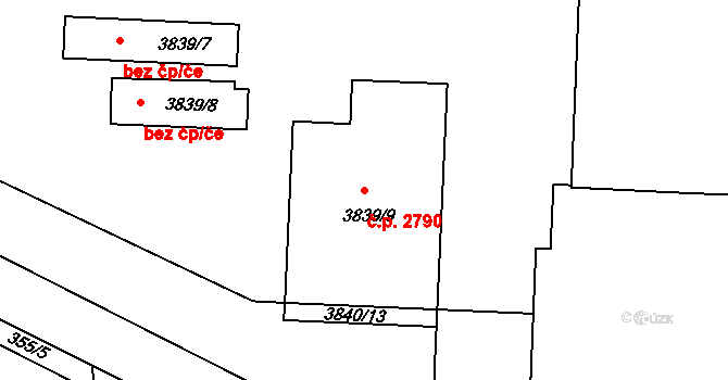 Kročehlavy 2790, Kladno na parcele st. 3839/9 v KÚ Kročehlavy, Katastrální mapa