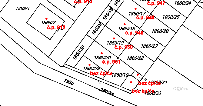 Jemnice 951 na parcele st. 1860/20 v KÚ Jemnice, Katastrální mapa