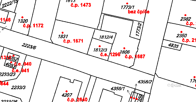 Aš 1295 na parcele st. 1812/3 v KÚ Aš, Katastrální mapa
