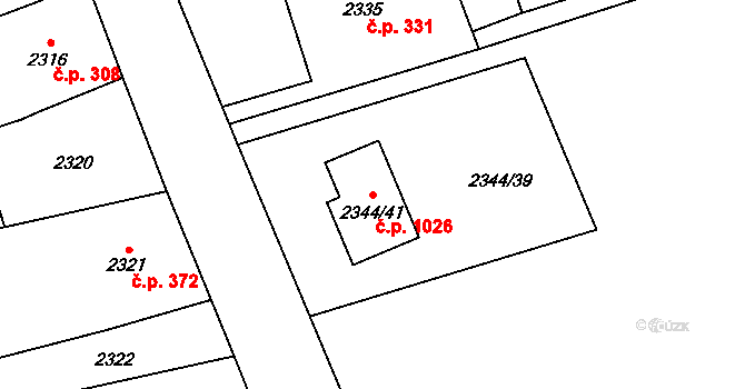Návsí 1026 na parcele st. 2344/41 v KÚ Návsí, Katastrální mapa