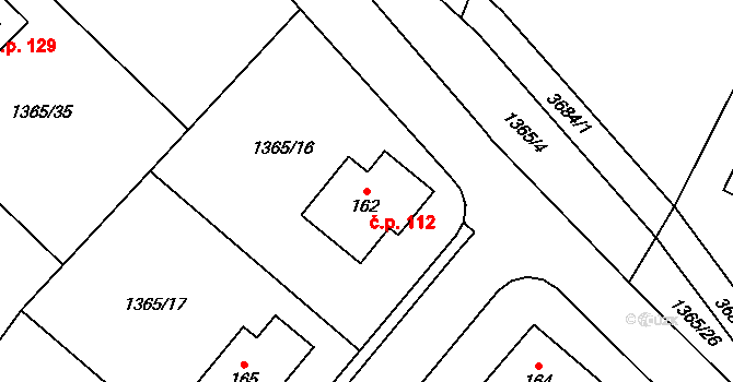 Uhřínov 112 na parcele st. 162 v KÚ Uhřínov u Velkého Meziříčí, Katastrální mapa