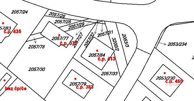 Strkov 413, Planá nad Lužnicí na parcele st. 2057/84 v KÚ Planá nad Lužnicí, Katastrální mapa