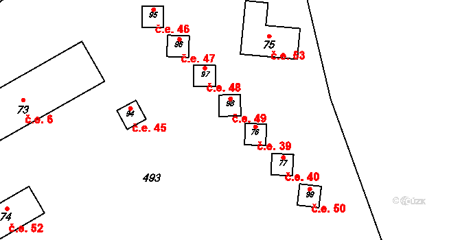 Ohařice 49 na parcele st. 98 v KÚ Ohařice, Katastrální mapa