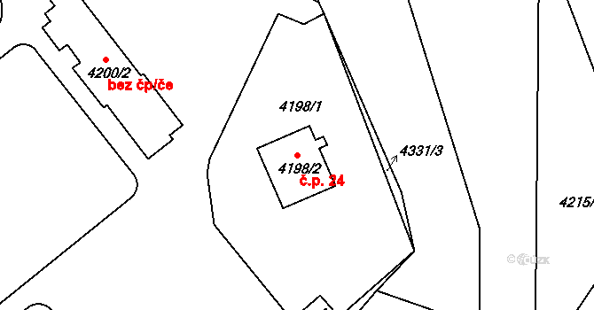 Konopiště 24, Benešov na parcele st. 4198/2 v KÚ Benešov u Prahy, Katastrální mapa