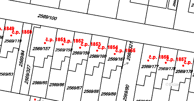 Benešov 1854 na parcele st. 2569/160 v KÚ Benešov u Prahy, Katastrální mapa