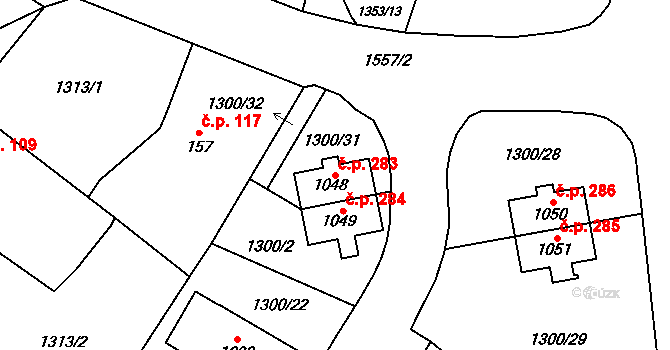Čerčany 283 na parcele st. 1048 v KÚ Čerčany, Katastrální mapa