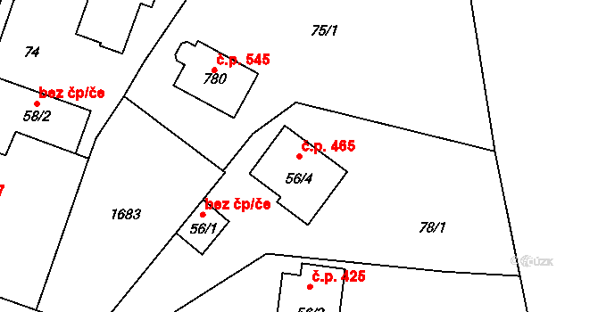 Bystřice 465 na parcele st. 56/4 v KÚ Bystřice u Benešova, Katastrální mapa