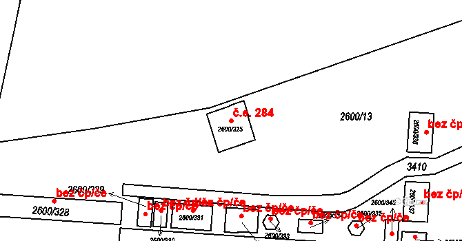 Staré Splavy 284, Doksy na parcele st. 2600/325 v KÚ Doksy u Máchova jezera, Katastrální mapa
