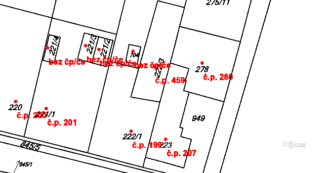 Stará Huť 459 na parcele st. 222/3 v KÚ Stará Huť, Katastrální mapa
