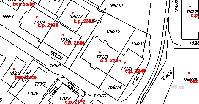 Boskovice 2245 na parcele st. 171/3 v KÚ Boskovice, Katastrální mapa