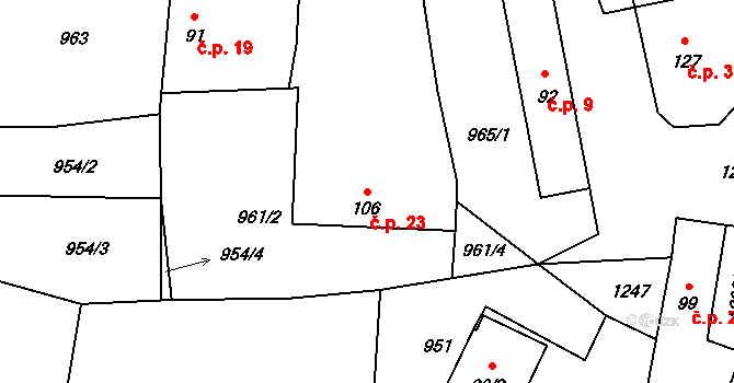 Velké Heřmanice 23, Heřmaničky na parcele st. 106 v KÚ Velké Heřmanice, Katastrální mapa