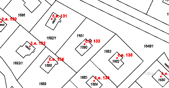 Polnička 133 na parcele st. 1690 v KÚ Polnička, Katastrální mapa