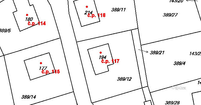 Lipová 117 na parcele st. 194 v KÚ Lipová u Chebu, Katastrální mapa