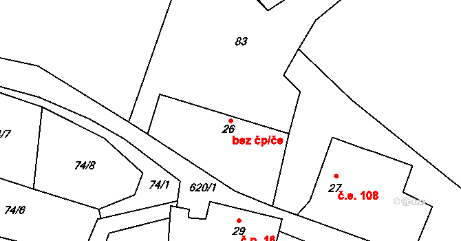 Černošín 38301911 na parcele st. 26 v KÚ Třebel, Katastrální mapa