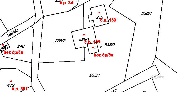 Hrádek 40201911 na parcele st. 535/2 v KÚ Hrádek, Katastrální mapa