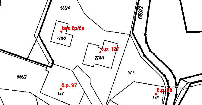 Vlčková 127 na parcele st. 278/1 v KÚ Vlčková, Katastrální mapa