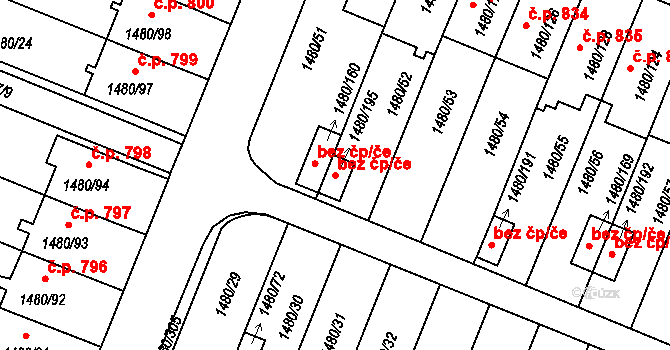 Bechyně 40913911 na parcele st. 1480/195 v KÚ Bechyně, Katastrální mapa