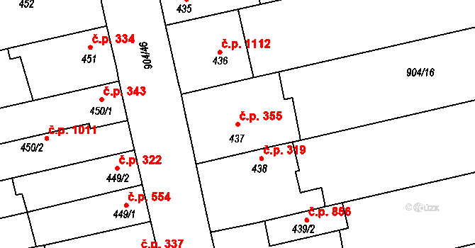 Malenovice 355, Zlín na parcele st. 437 v KÚ Malenovice u Zlína, Katastrální mapa