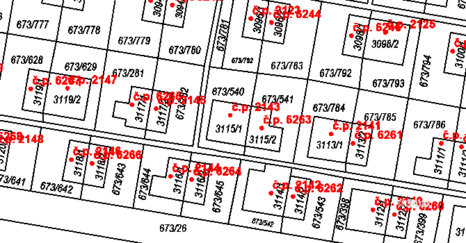 Zlín 2143 na parcele st. 3115/1 v KÚ Zlín, Katastrální mapa