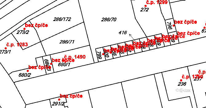 Kladno 42035911 na parcele st. 799 v KÚ Hnidousy, Katastrální mapa