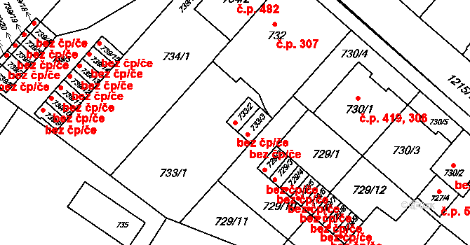Brno 45510911 na parcele st. 733/2 v KÚ Pisárky, Katastrální mapa