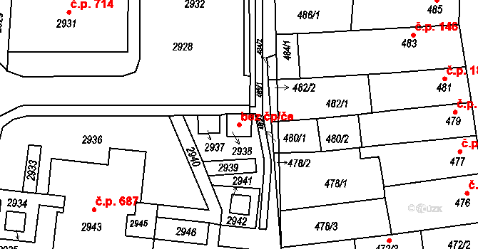 Brno 45591911 na parcele st. 2938 v KÚ Bohunice, Katastrální mapa