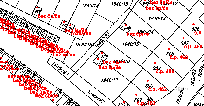 Borovany 46887911 na parcele st. 773 v KÚ Borovany, Katastrální mapa