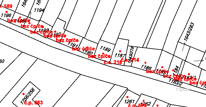 Drnholec 218 na parcele st. 1189 v KÚ Drnholec, Katastrální mapa