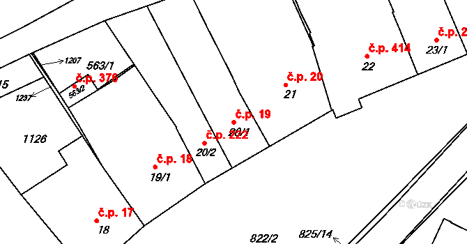Uherský Ostroh 19 na parcele st. 20/1 v KÚ Uherský Ostroh, Katastrální mapa