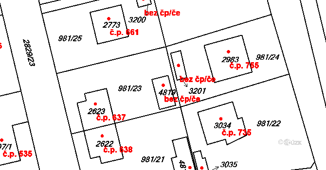 Rokycany 48588911 na parcele st. 4819 v KÚ Rokycany, Katastrální mapa