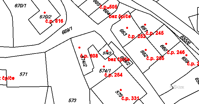 Klobouky u Brna 48617911 na parcele st. 574/3 v KÚ Klobouky u Brna, Katastrální mapa