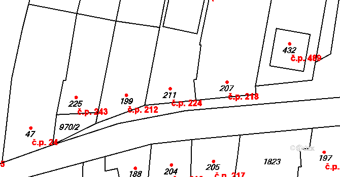 Bílovice 224 na parcele st. 211 v KÚ Bílovice u Uherského Hradiště, Katastrální mapa