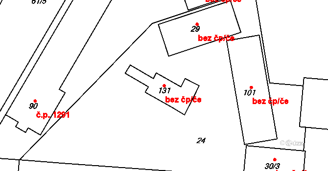 Litovel 49517911 na parcele st. 131 v KÚ Chořelice, Katastrální mapa