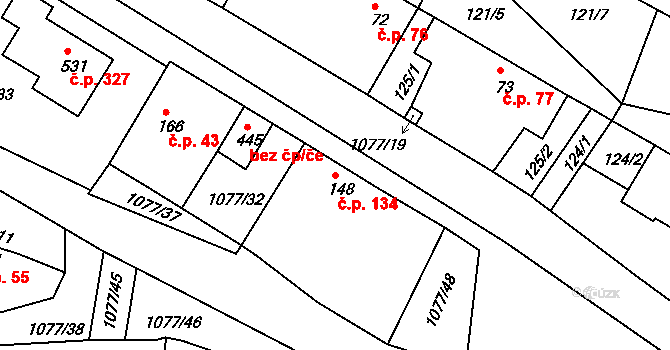 Čimelice 134 na parcele st. 148 v KÚ Čimelice, Katastrální mapa