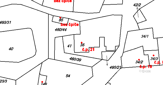 Dušejov 21 na parcele st. 35 v KÚ Dušejov, Katastrální mapa